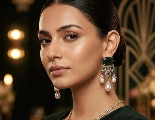 Woman wearing elegant earrings with a blurred background