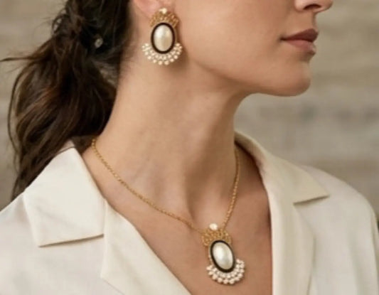Pearl Pendant and Earrings Set